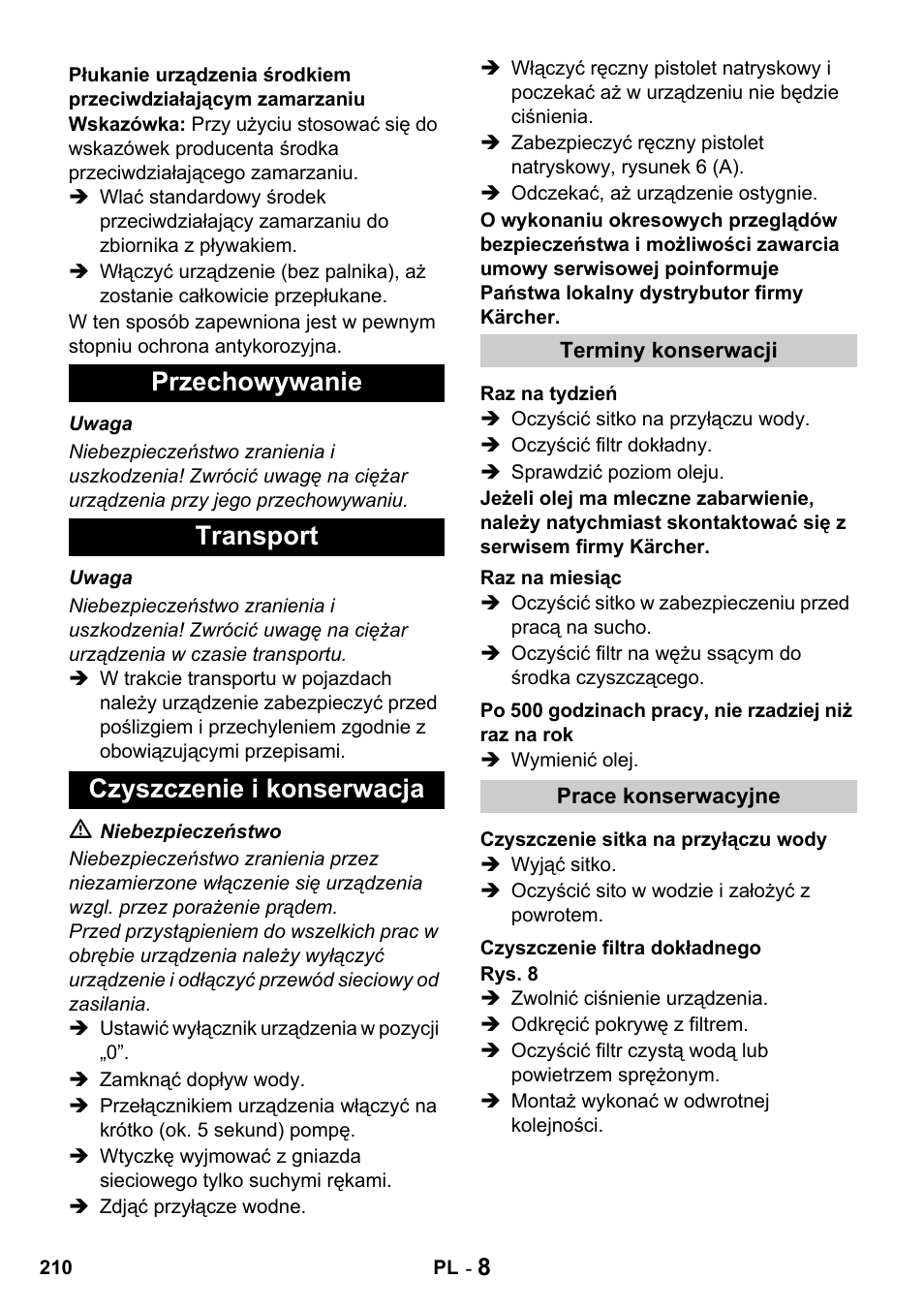 Przechowywanie transport czyszczenie i konserwacja | Karcher HDS 650 4M BASICEU-I User Manual | Page 210 / 328