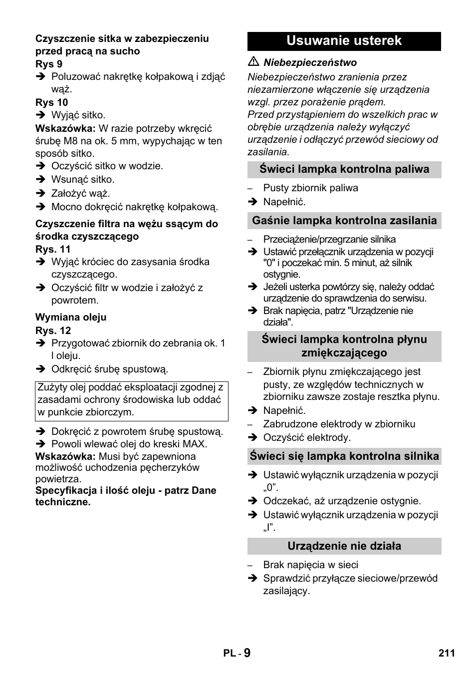 Usuwanie usterek | Karcher HDS 650 4M BASICEU-I User Manual | Page 211 / 328