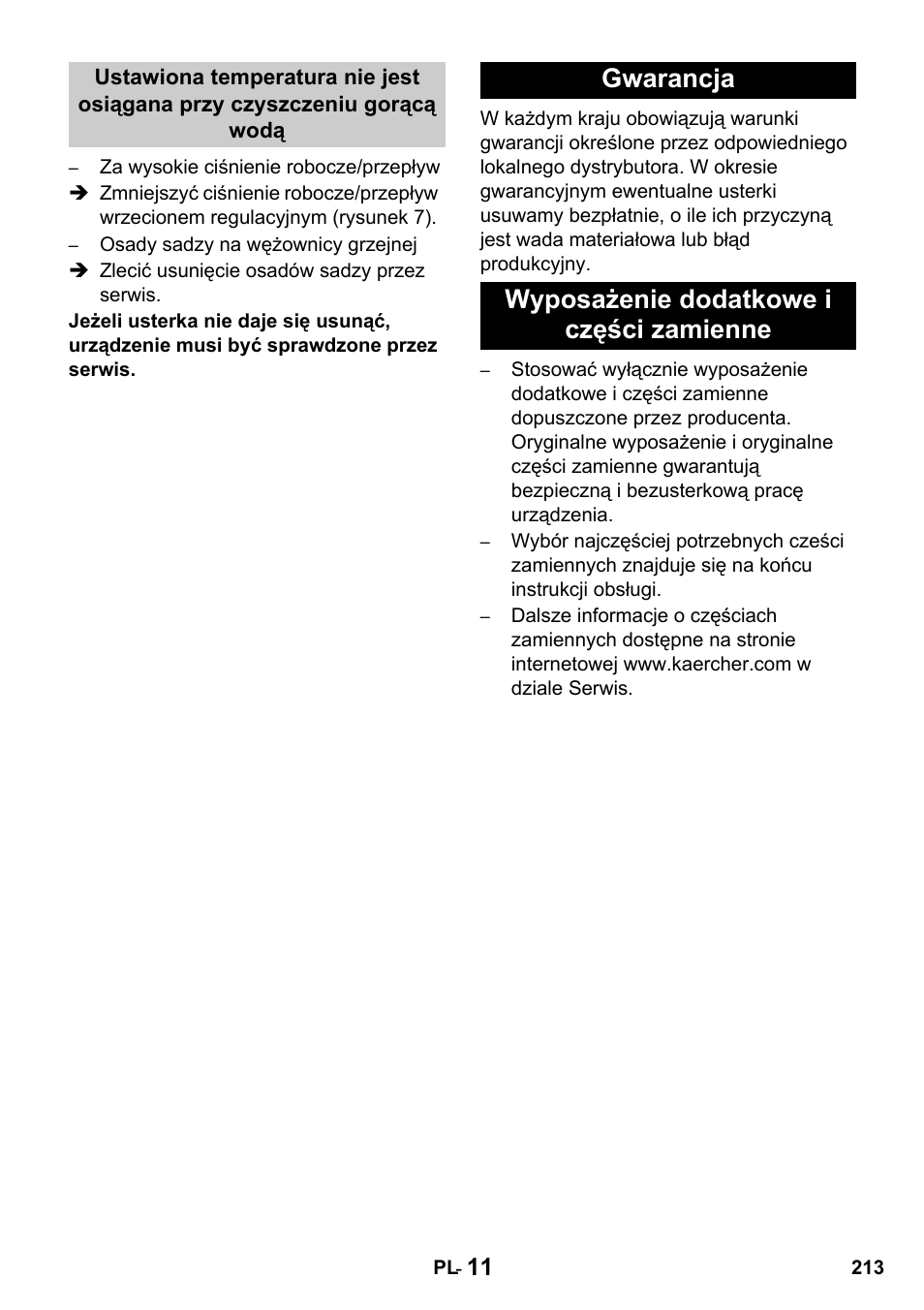 Gwarancja wyposażenie dodatkowe i części zamienne | Karcher HDS 650 4M BASICEU-I User Manual | Page 213 / 328