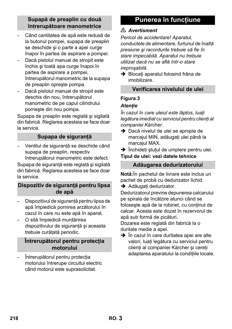 Punerea în funcţiune | Karcher HDS 650 4M BASICEU-I User Manual | Page 218 / 328