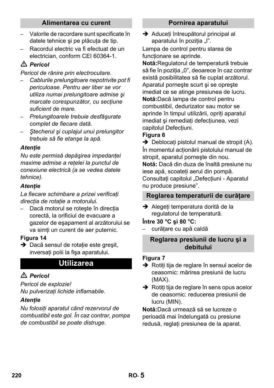 Utilizarea | Karcher HDS 650 4M BASICEU-I User Manual | Page 220 / 328