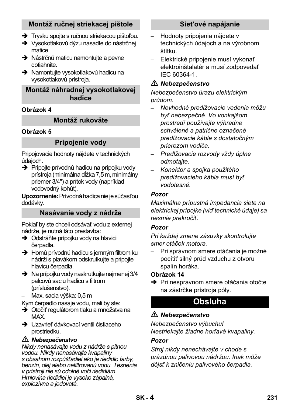 Obsluha | Karcher HDS 650 4M BASICEU-I User Manual | Page 231 / 328