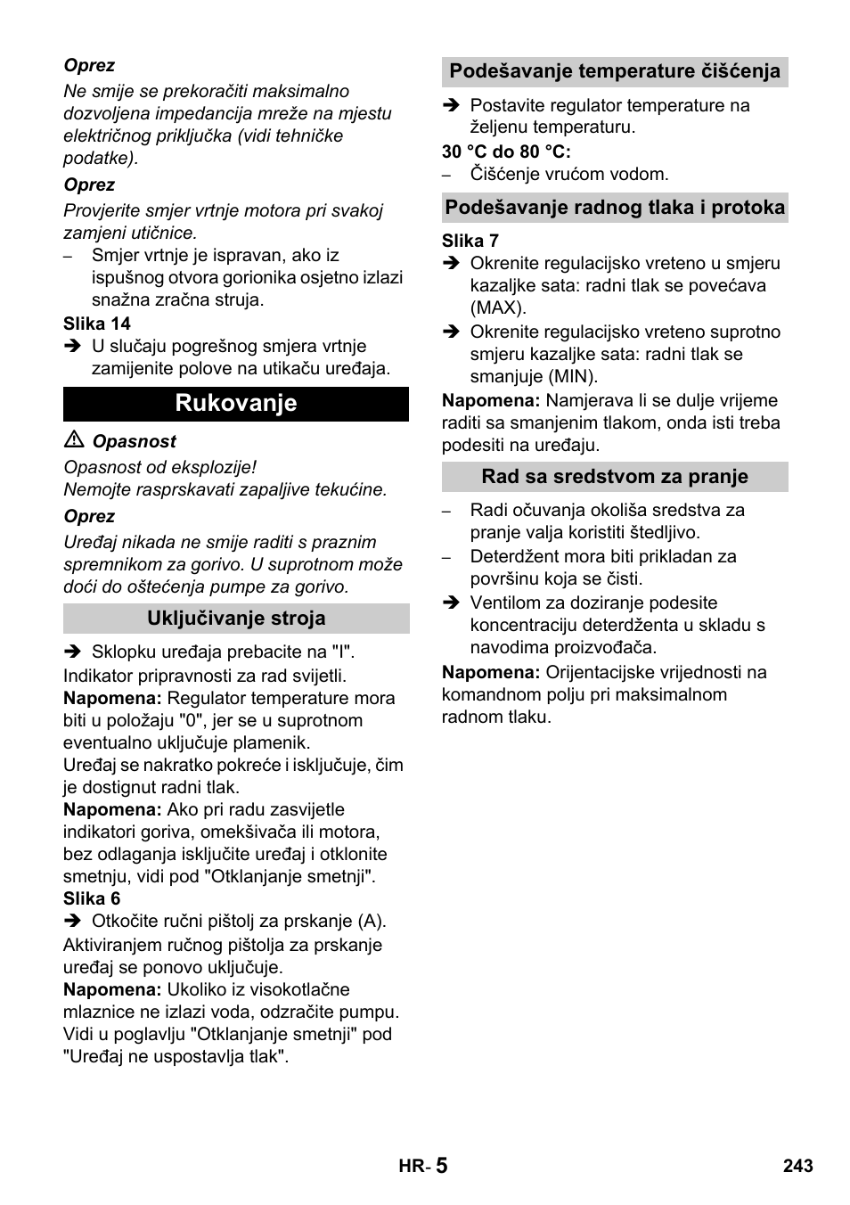 Rukovanje | Karcher HDS 650 4M BASICEU-I User Manual | Page 243 / 328