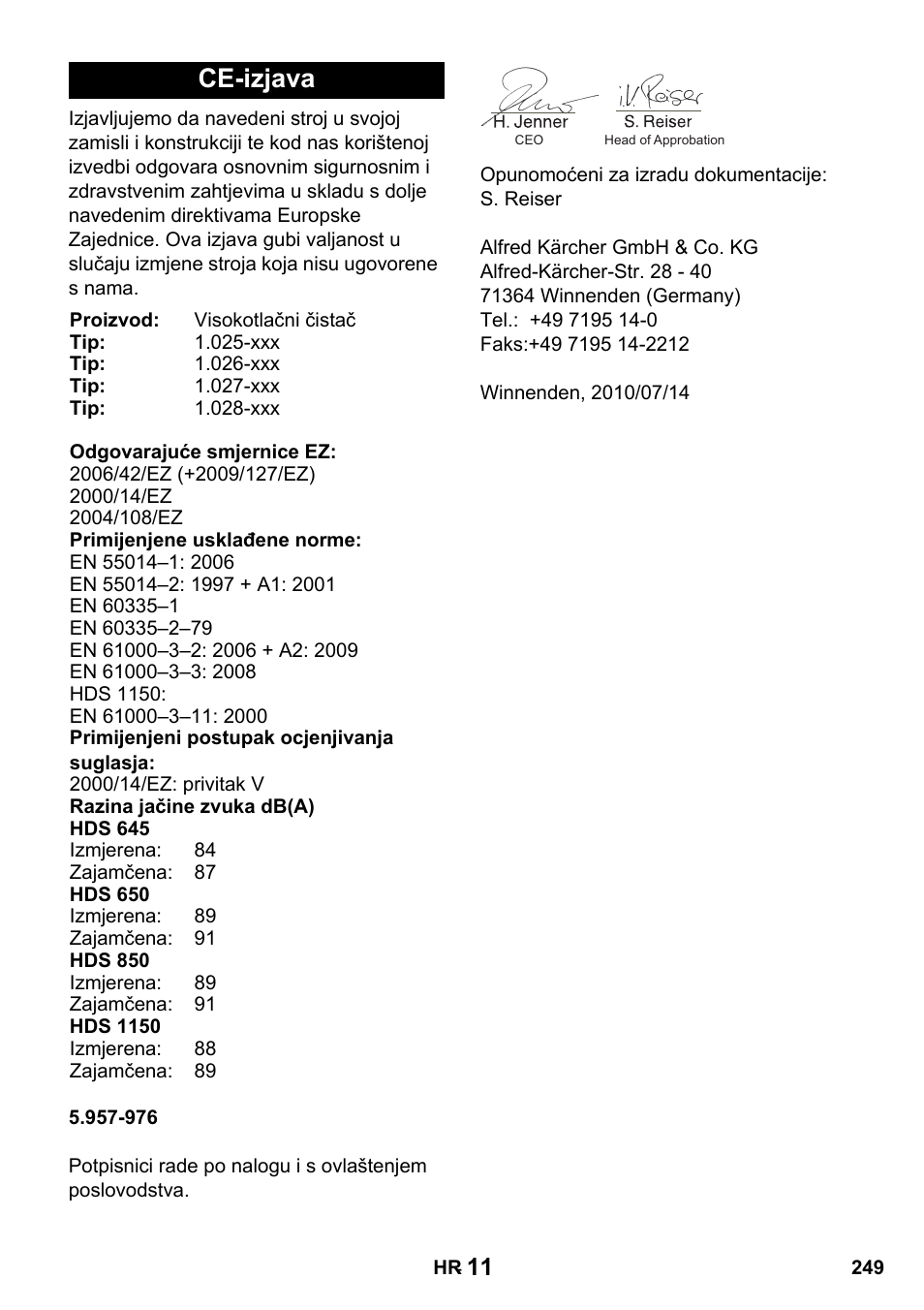 Ce-izjava | Karcher HDS 650 4M BASICEU-I User Manual | Page 249 / 328