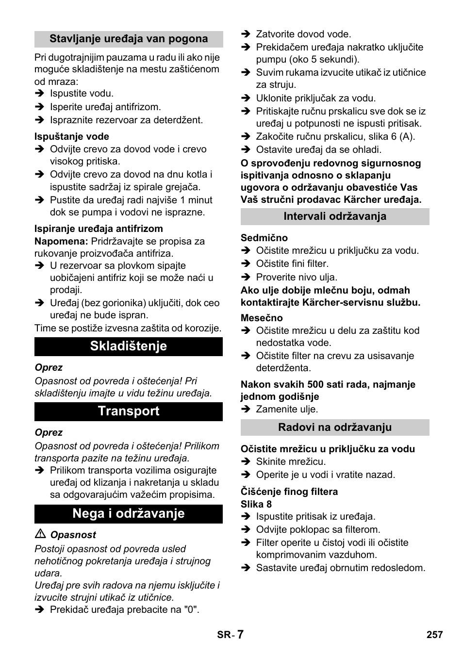 Skladištenje transport nega i održavanje | Karcher HDS 650 4M BASICEU-I User Manual | Page 257 / 328