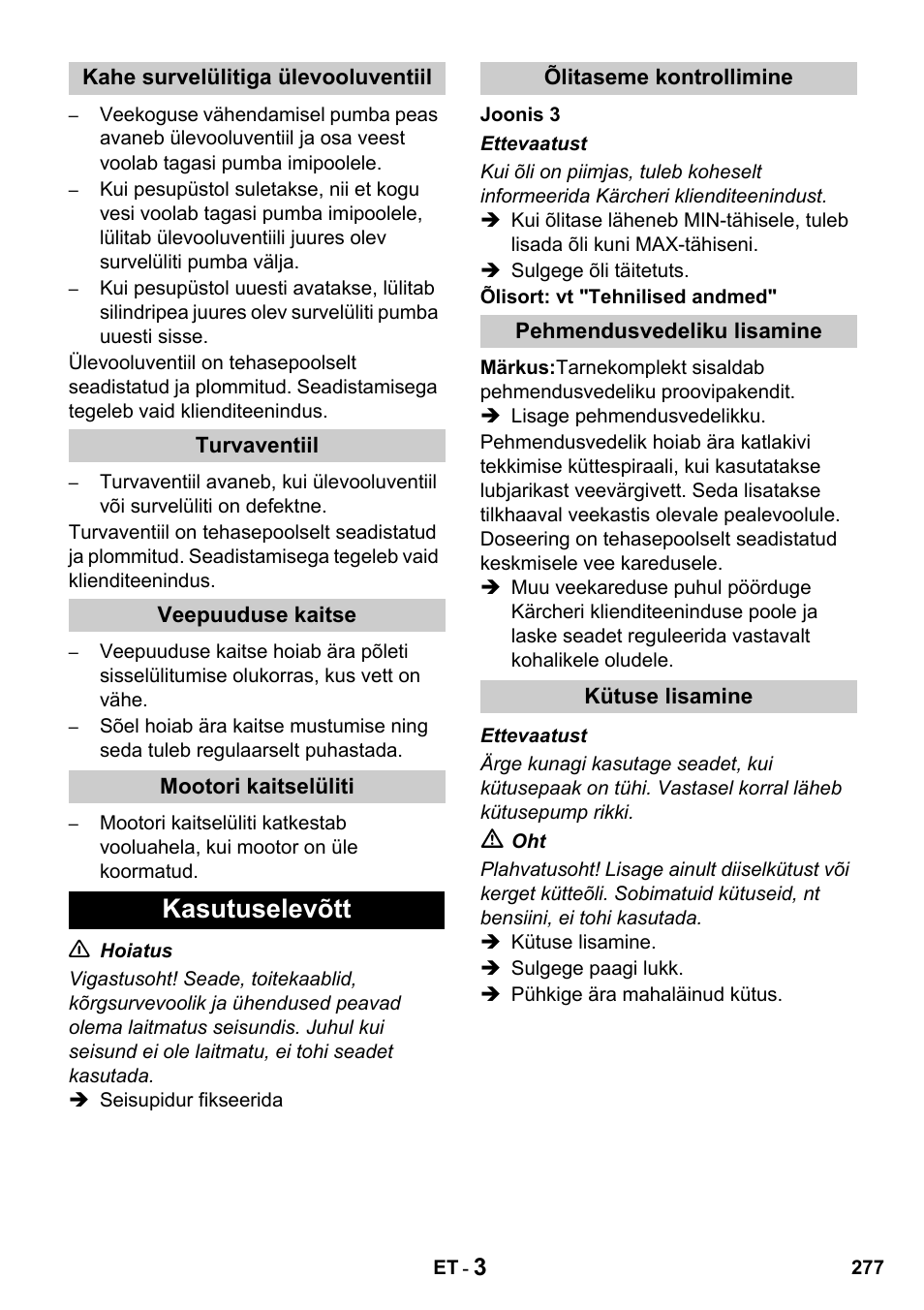 Kasutuselevõtt | Karcher HDS 650 4M BASICEU-I User Manual | Page 277 / 328