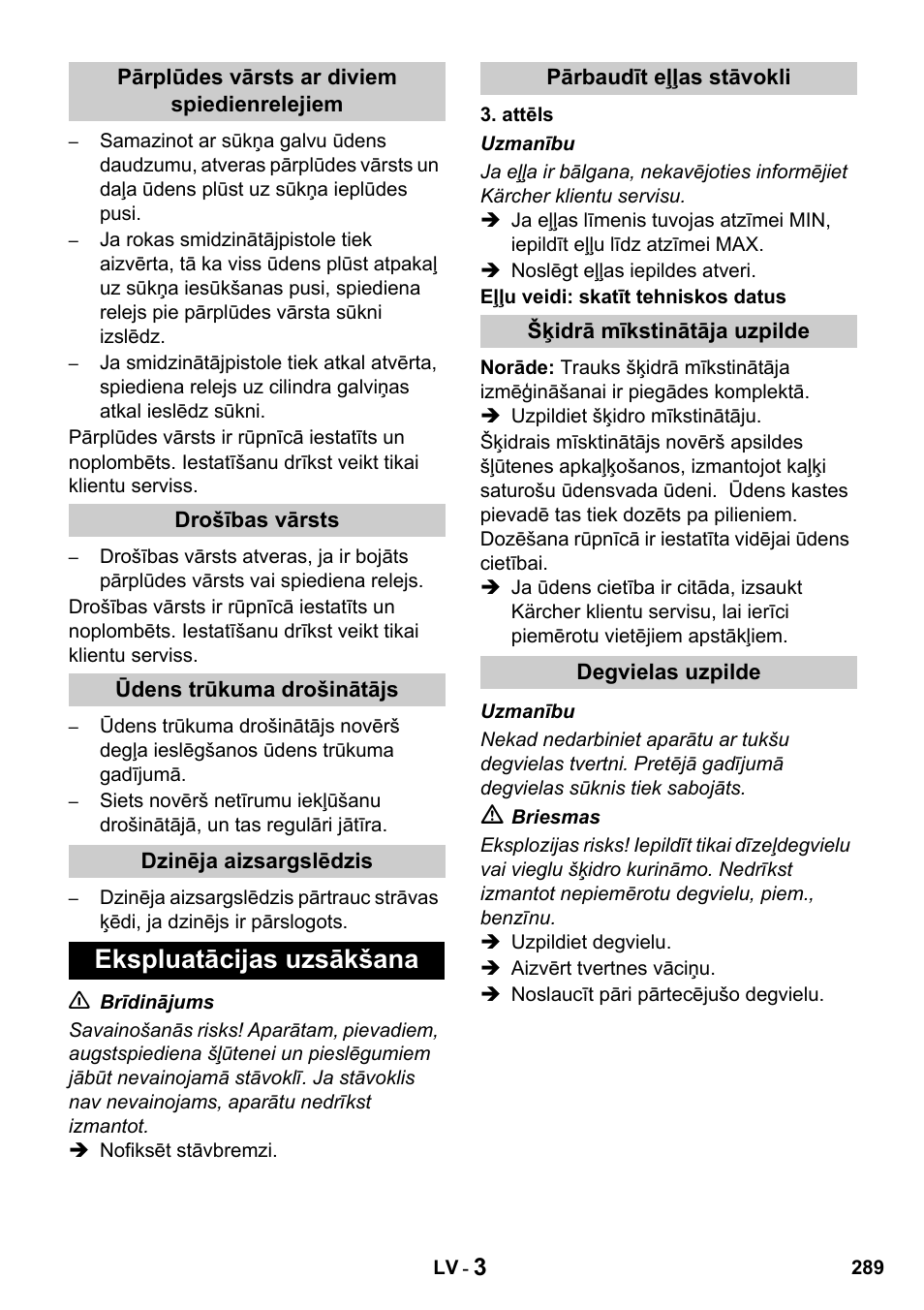 Ekspluatācijas uzsākšana | Karcher HDS 650 4M BASICEU-I User Manual | Page 289 / 328