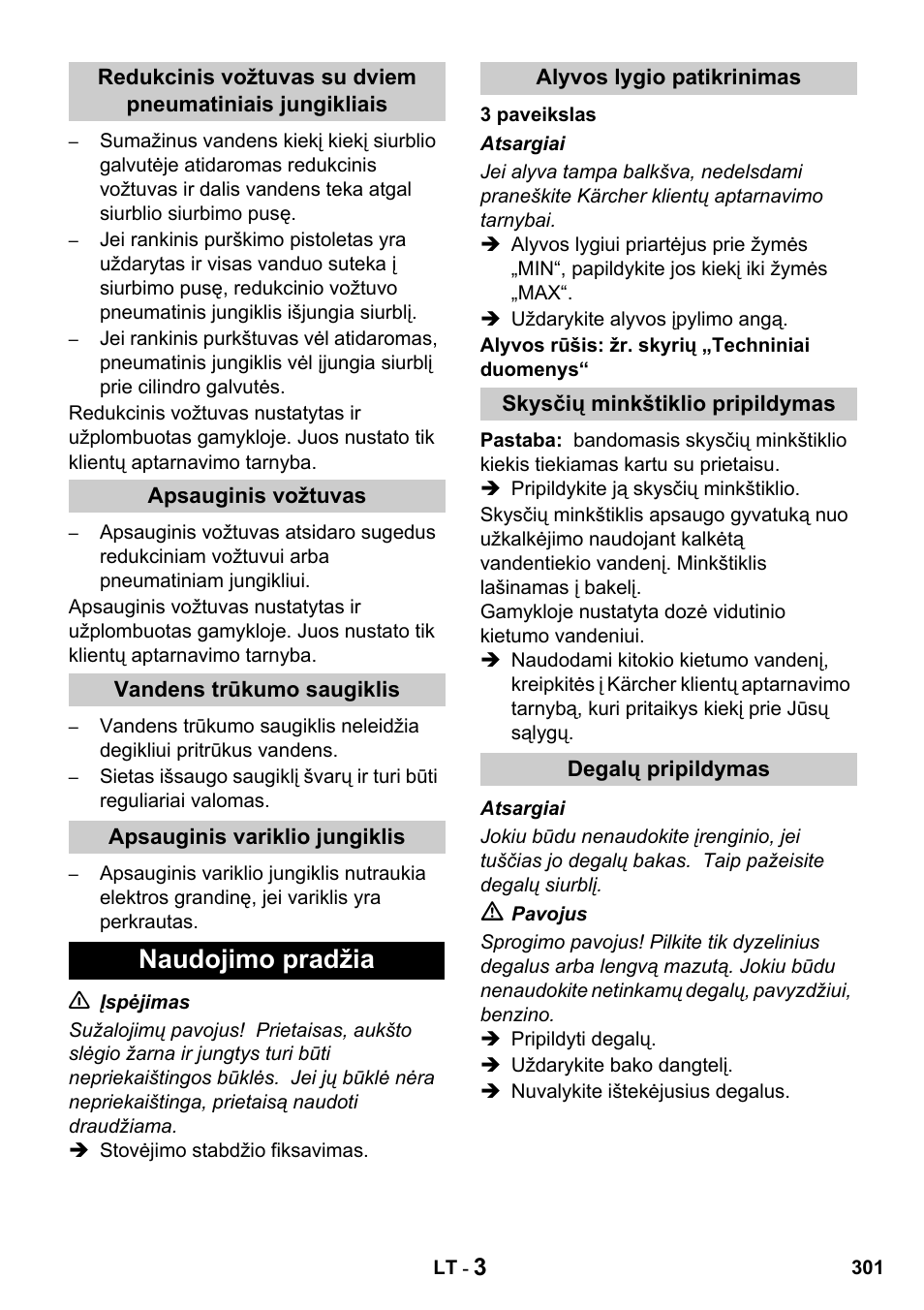 Naudojimo pradžia | Karcher HDS 650 4M BASICEU-I User Manual | Page 301 / 328