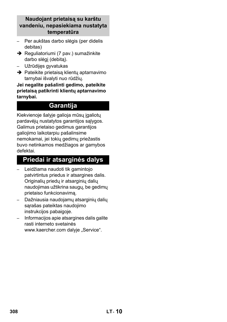 Garantija priedai ir atsarginės dalys | Karcher HDS 650 4M BASICEU-I User Manual | Page 308 / 328