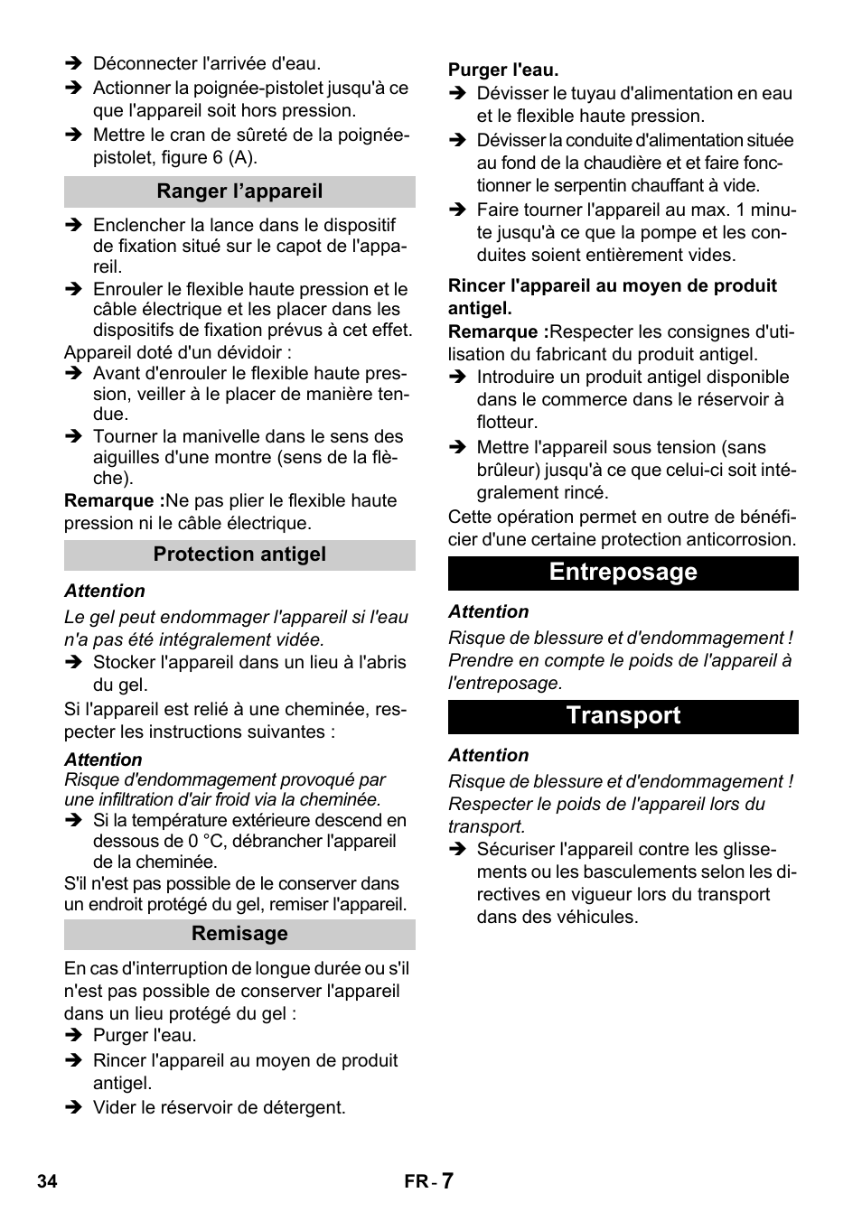 Entreposage transport | Karcher HDS 650 4M BASICEU-I User Manual | Page 34 / 328