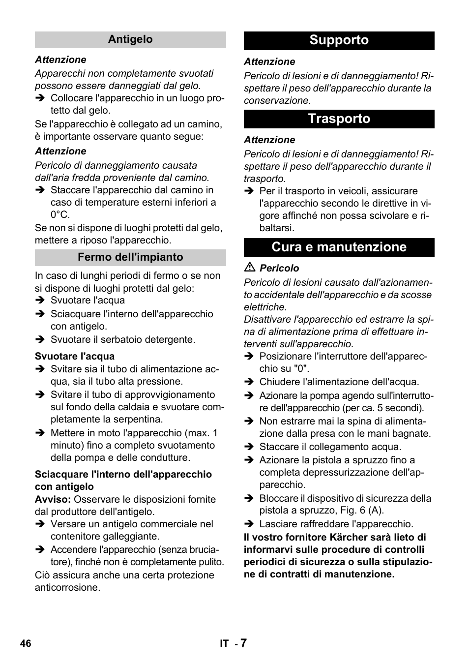 Supporto trasporto cura e manutenzione | Karcher HDS 650 4M BASICEU-I User Manual | Page 46 / 328