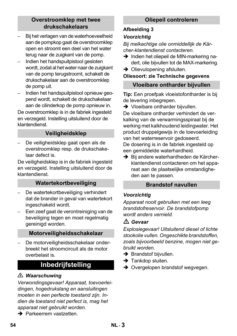 Inbedrijfstelling | Karcher HDS 650 4M BASICEU-I User Manual | Page 54 / 328