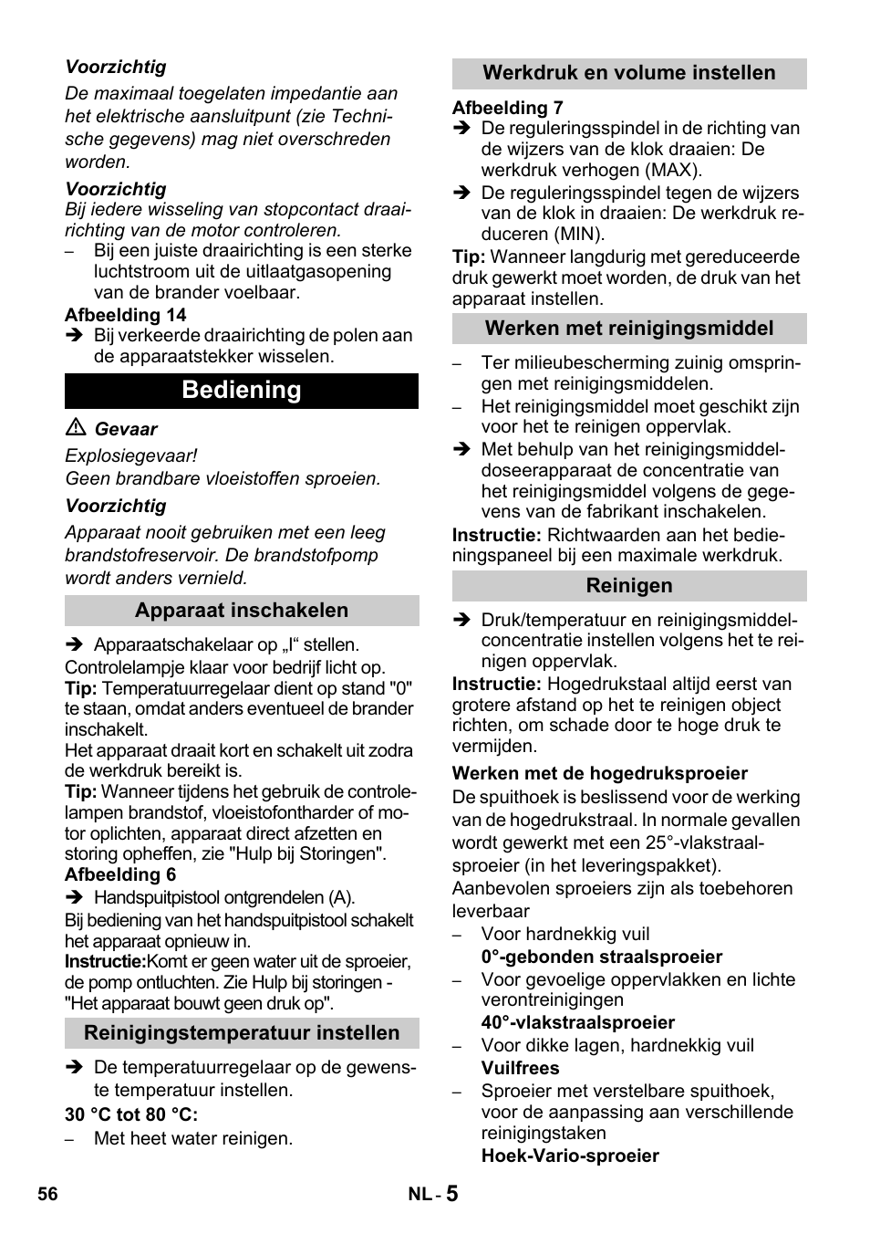 Bediening | Karcher HDS 650 4M BASICEU-I User Manual | Page 56 / 328