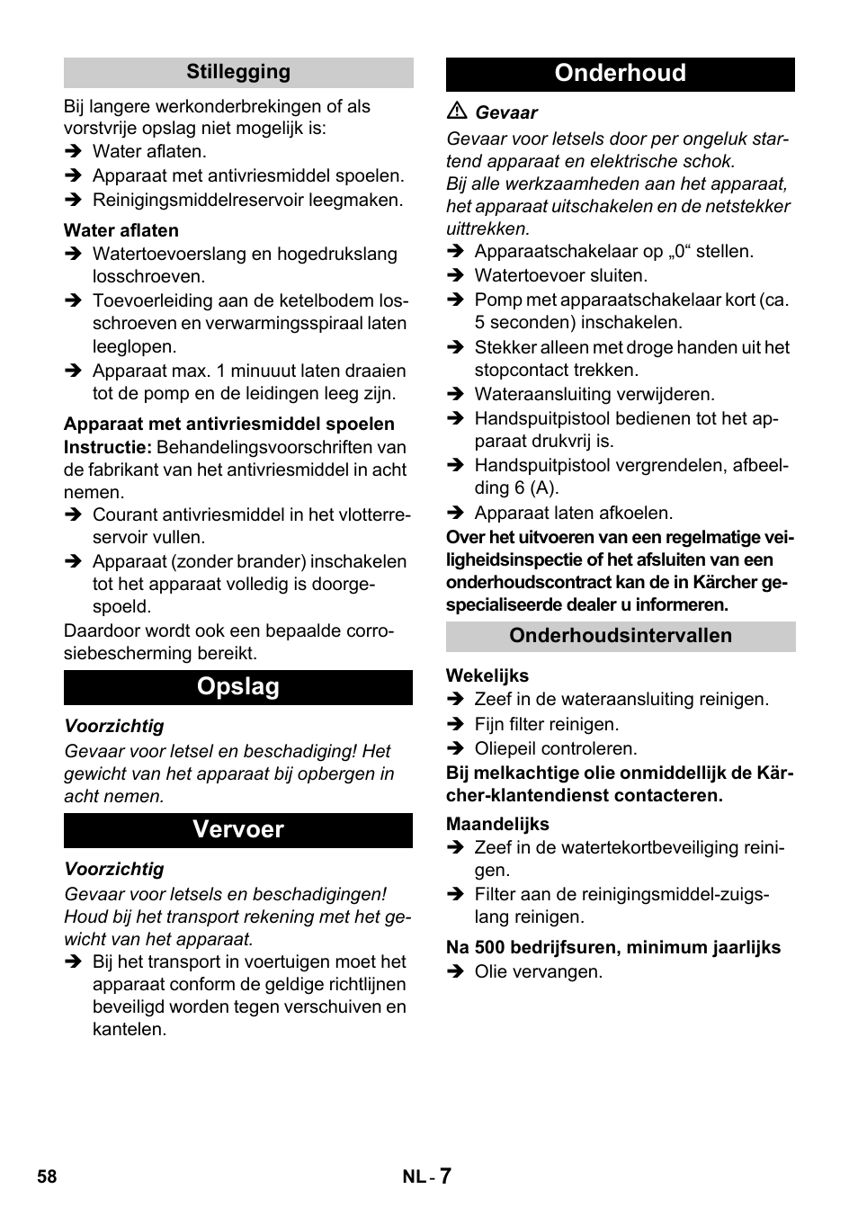 Opslag vervoer onderhoud | Karcher HDS 650 4M BASICEU-I User Manual | Page 58 / 328