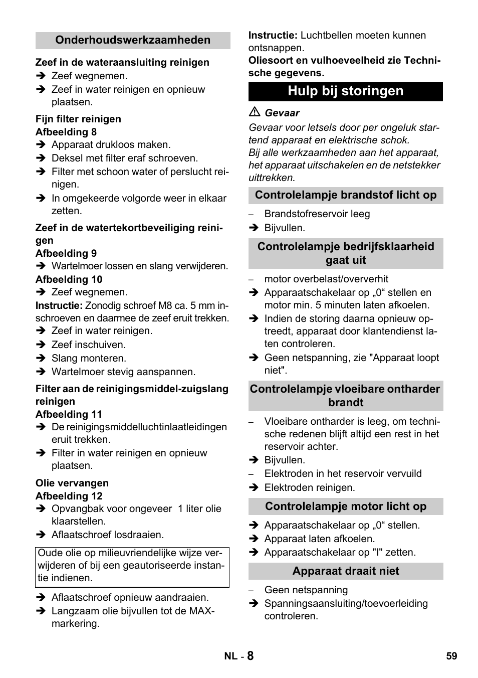 Hulp bij storingen | Karcher HDS 650 4M BASICEU-I User Manual | Page 59 / 328
