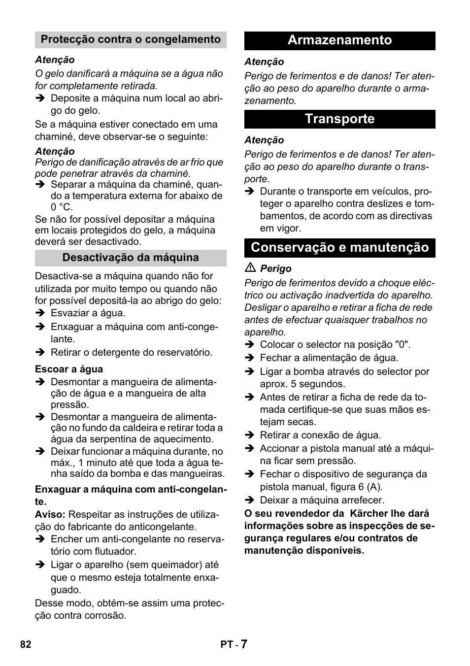 Armazenamento transporte conservação e manutenção | Karcher HDS 650 4M BASICEU-I User Manual | Page 82 / 328