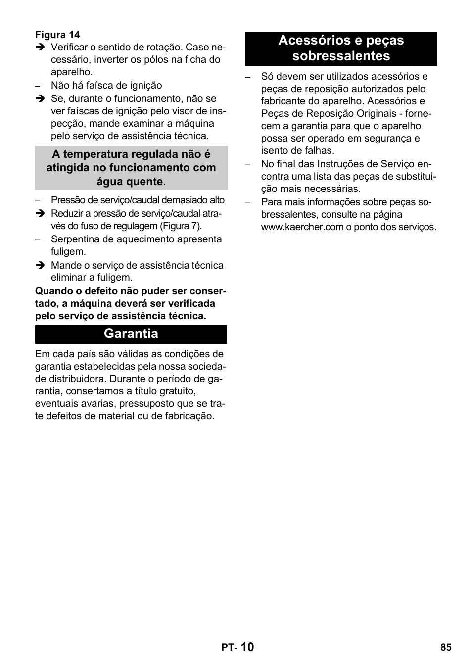 Garantia acessórios e peças sobressalentes | Karcher HDS 650 4M BASICEU-I User Manual | Page 85 / 328