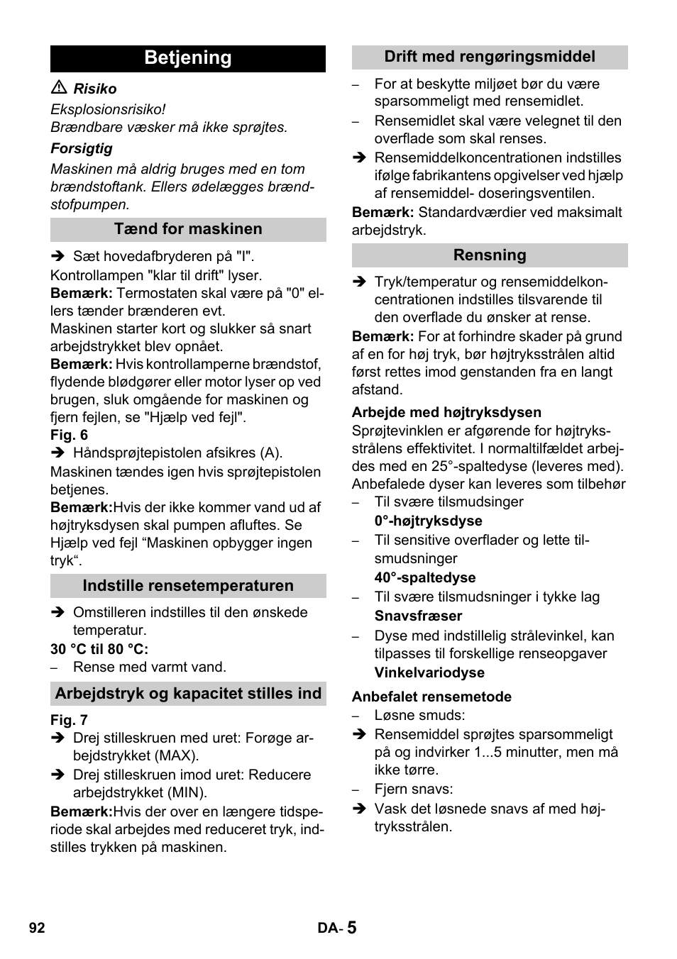 Betjening | Karcher HDS 650 4M BASICEU-I User Manual | Page 92 / 328