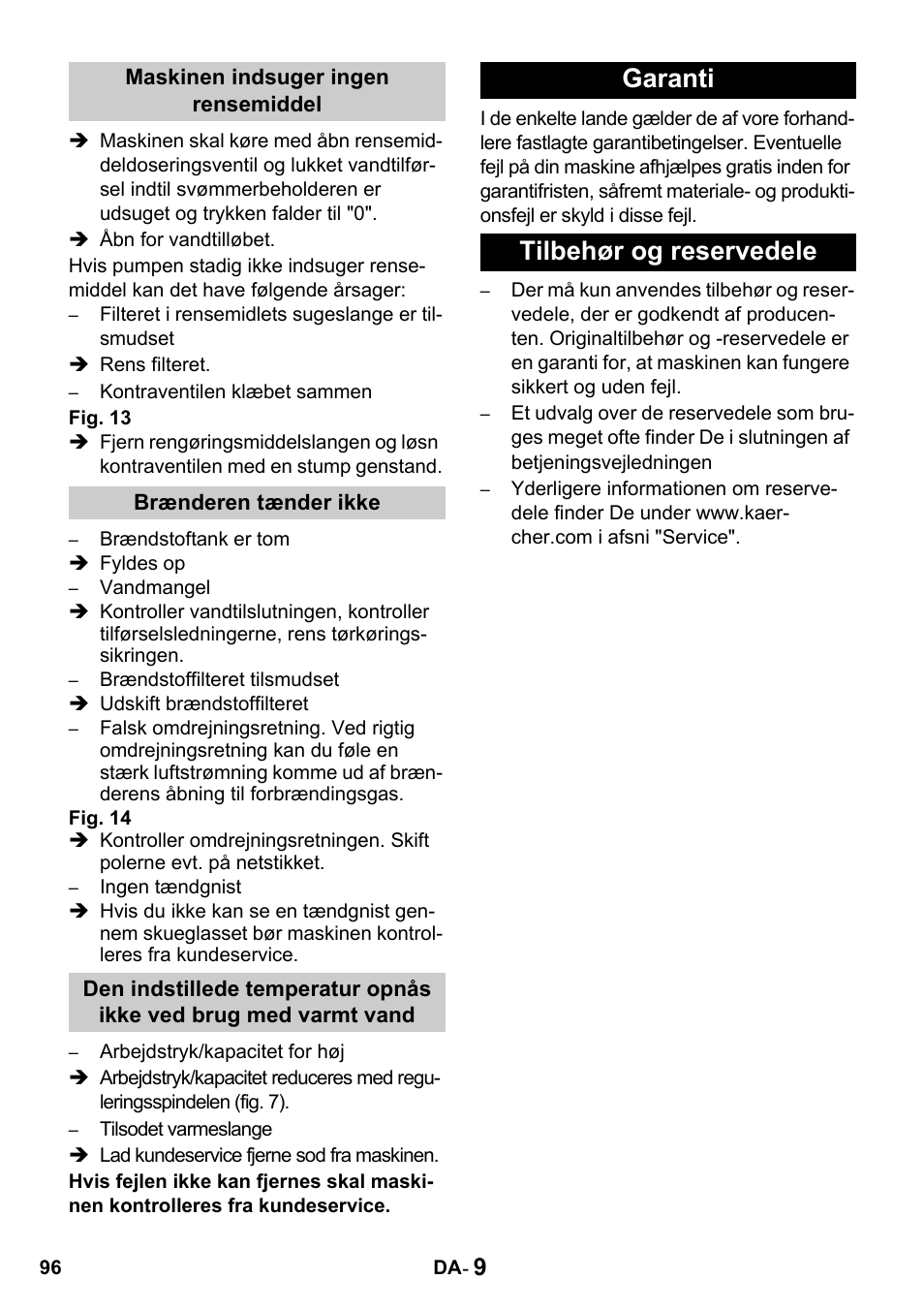 Garanti tilbehør og reservedele | Karcher HDS 650 4M BASICEU-I User Manual | Page 96 / 328