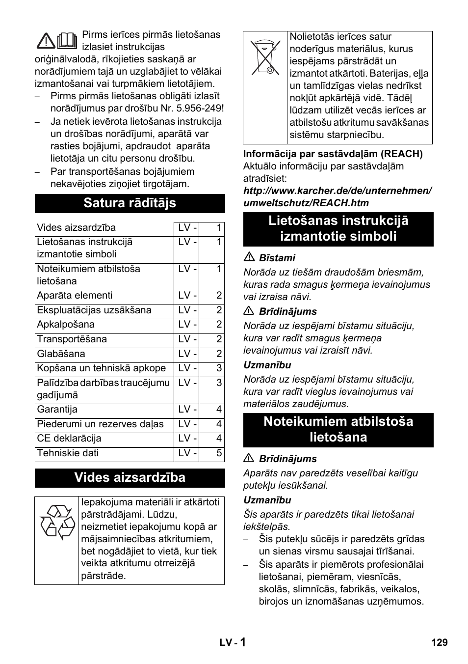 Satura rādītājs, Vides aizsardzība | Karcher T 15-1 + ESB 28 Professional User Manual | Page 129 / 152