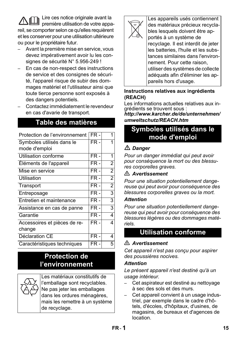 Karcher T 15-1 + ESB 28 Professional User Manual | Page 15 / 152