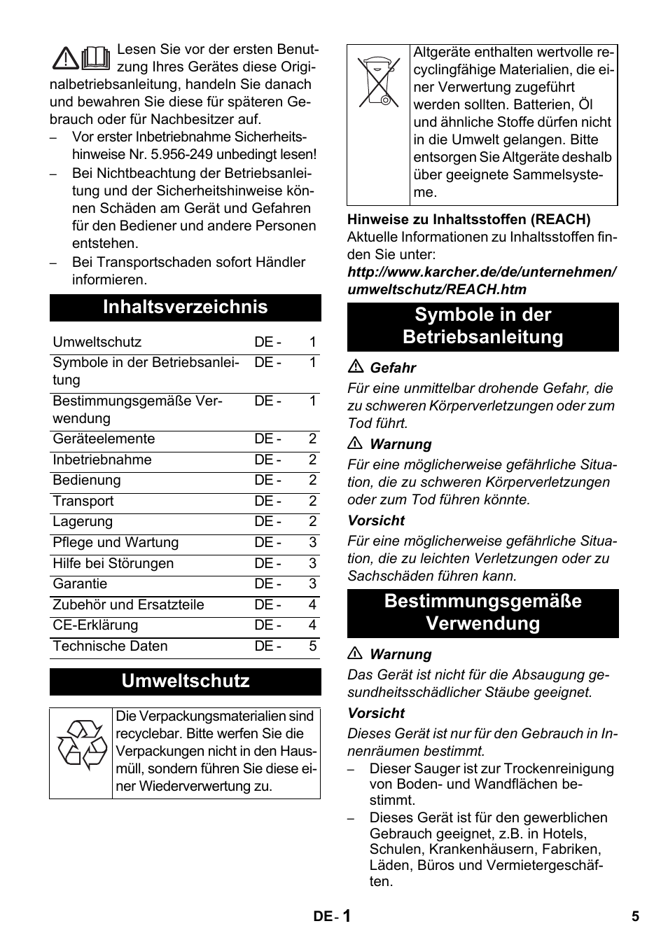 Karcher T 15-1 + ESB 28 Professional User Manual | Page 5 / 152