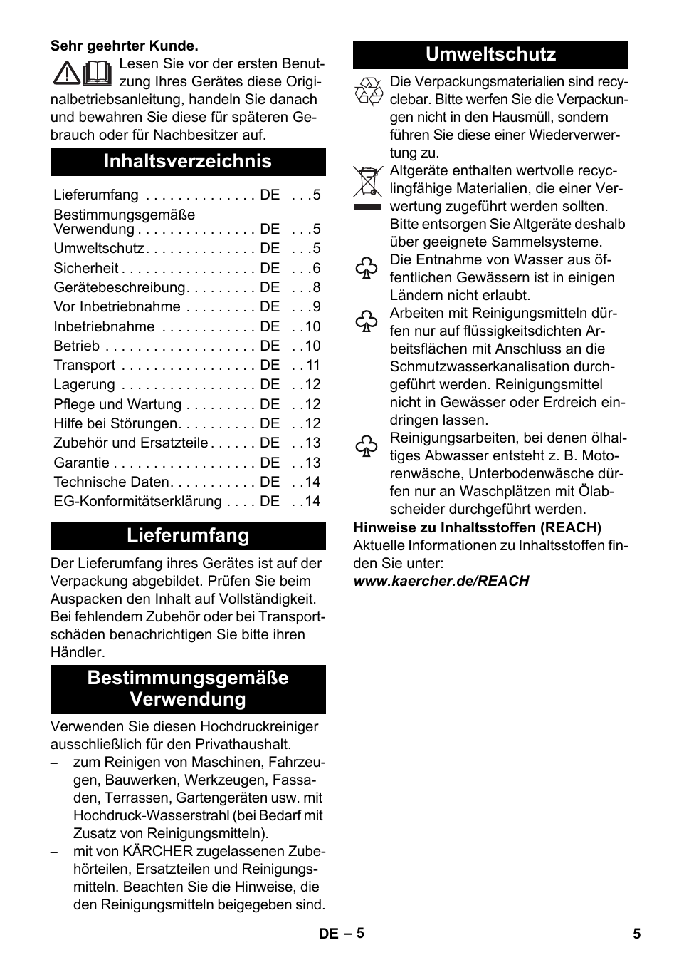 Karcher K 4 Classic User Manual | Page 5 / 286