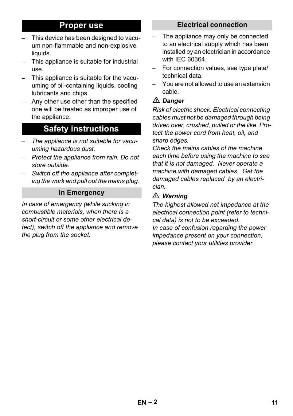 Proper use safety instructions | Karcher IVL 120-30 User Manual | Page 11 / 208