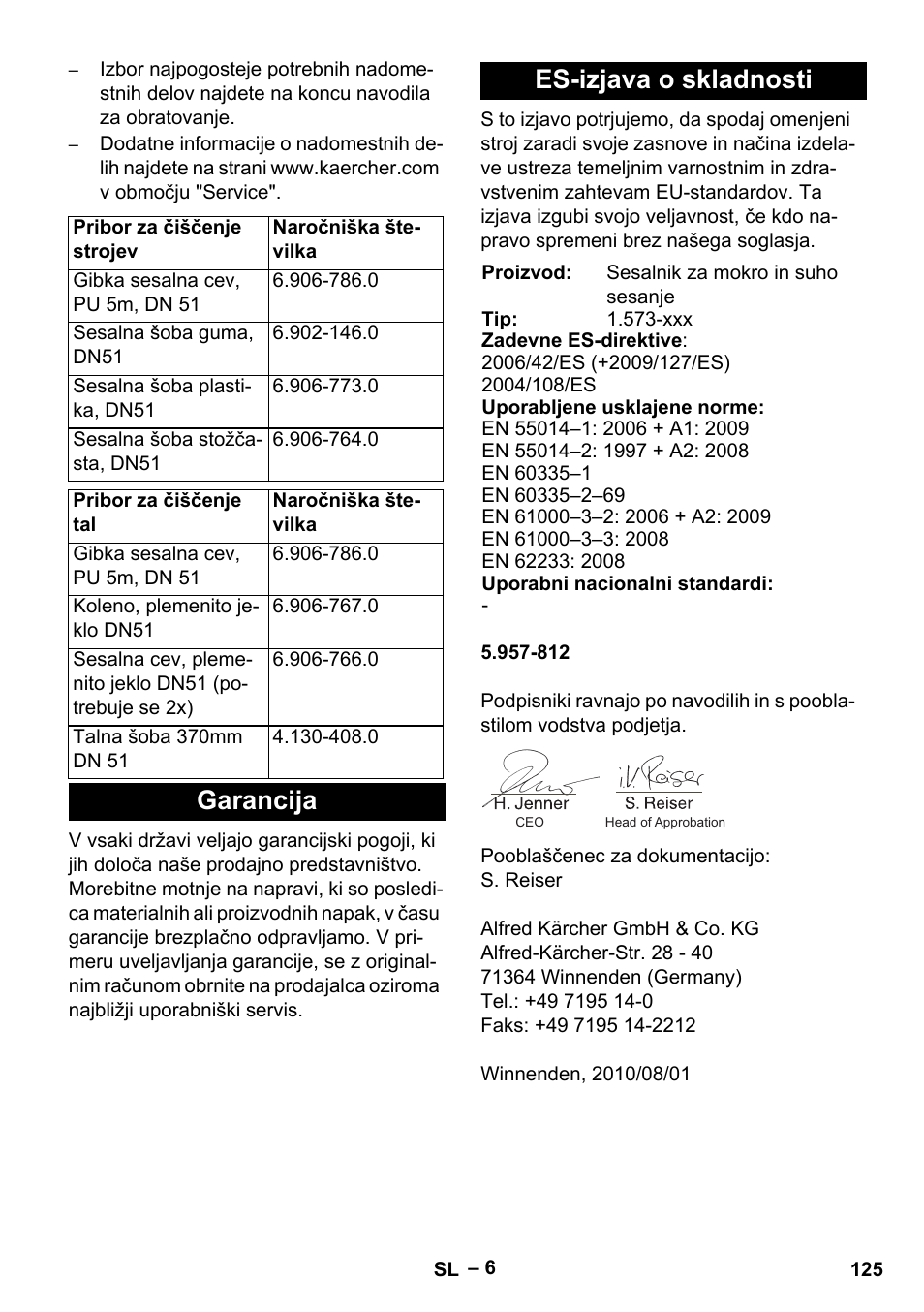 Garancija es-izjava o skladnosti | Karcher IVL 120-30 User Manual | Page 125 / 208