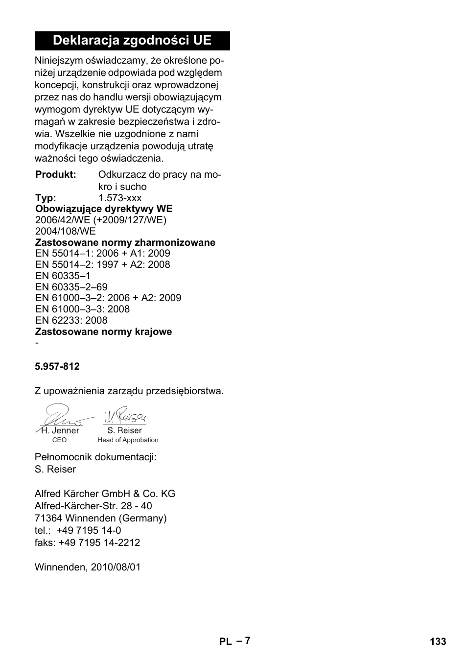 Deklaracja zgodności ue | Karcher IVL 120-30 User Manual | Page 133 / 208