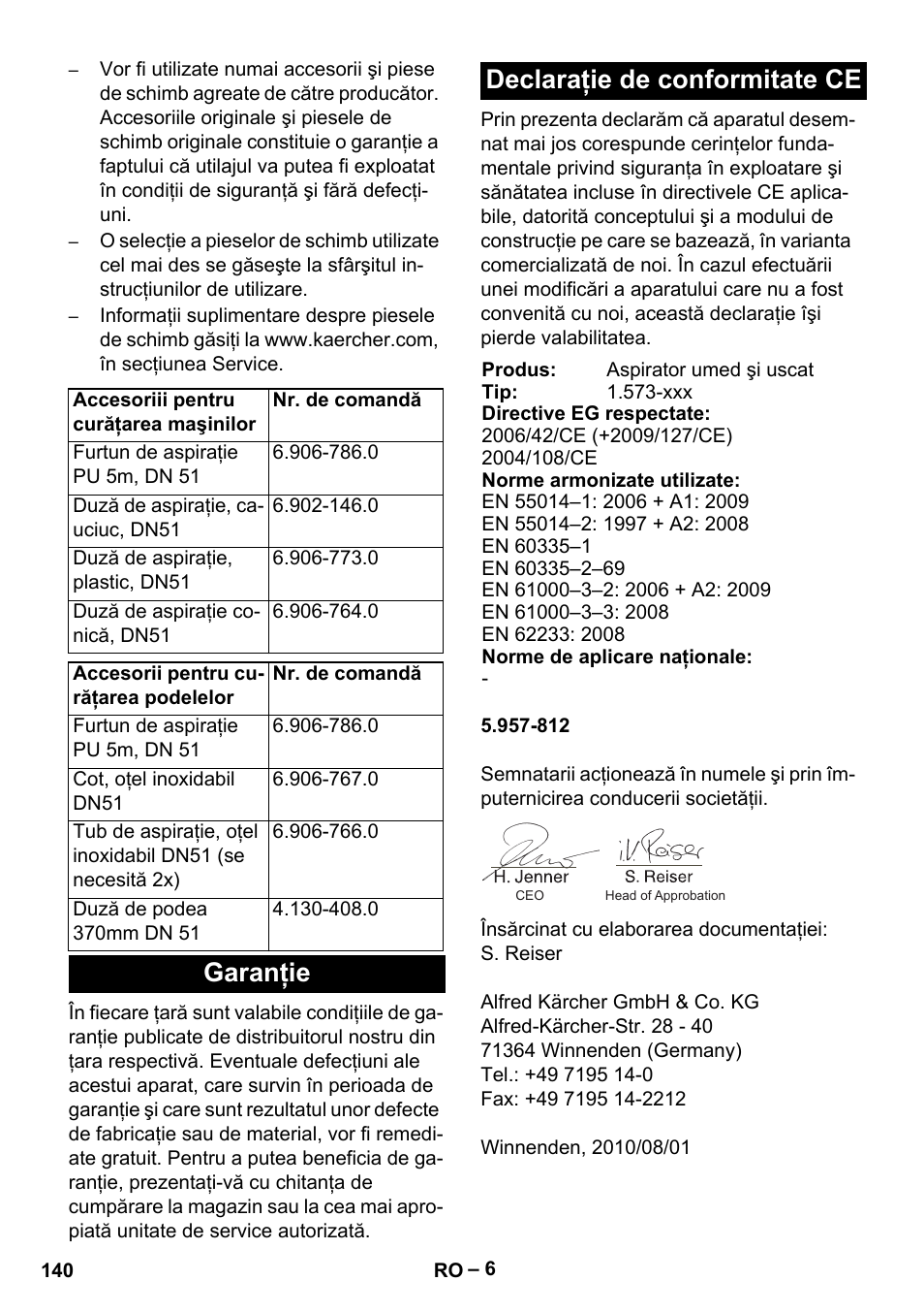 Garanţie declaraţie de conformitate ce | Karcher IVL 120-30 User Manual | Page 140 / 208