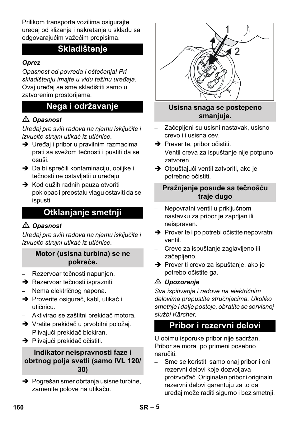 Skladištenje nega i održavanje otklanjanje smetnji, Pribor i rezervni delovi | Karcher IVL 120-30 User Manual | Page 160 / 208