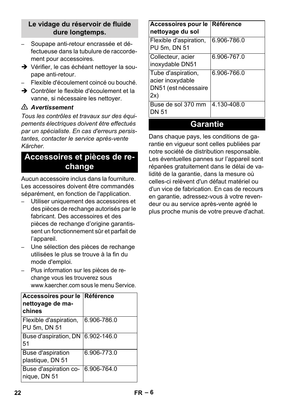 Accessoires et pièces de re- change, Garantie | Karcher IVL 120-30 User Manual | Page 22 / 208