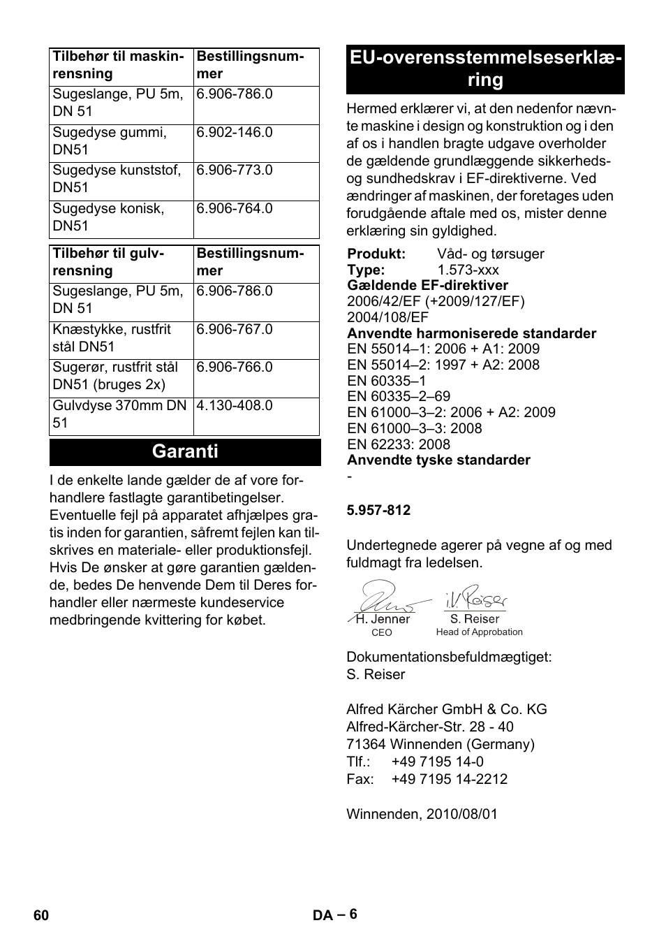 Garanti eu-overensstemmelseserklæ- ring | Karcher IVL 120-30 User Manual | Page 60 / 208