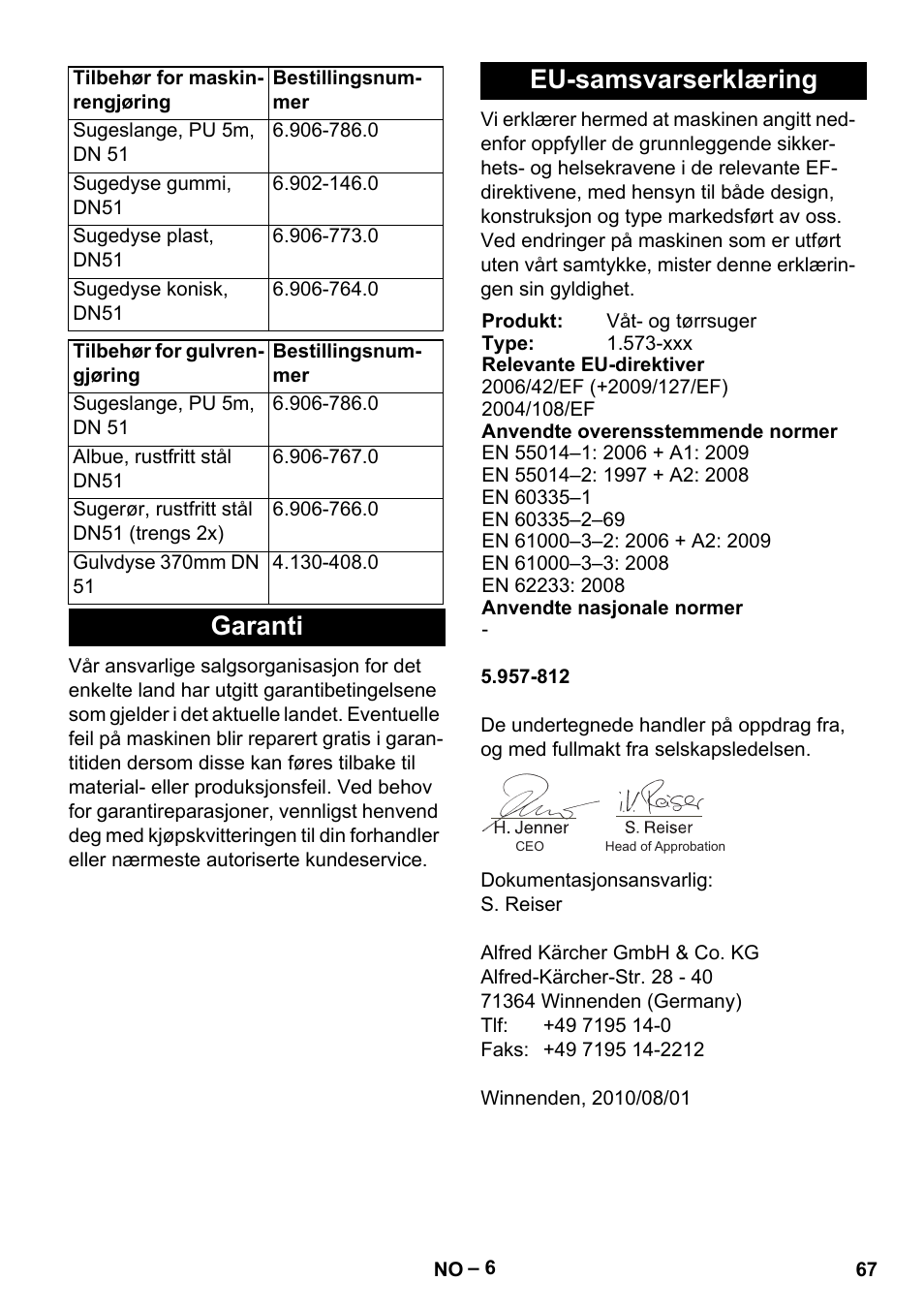 Garanti eu-samsvarserklæring | Karcher IVL 120-30 User Manual | Page 67 / 208