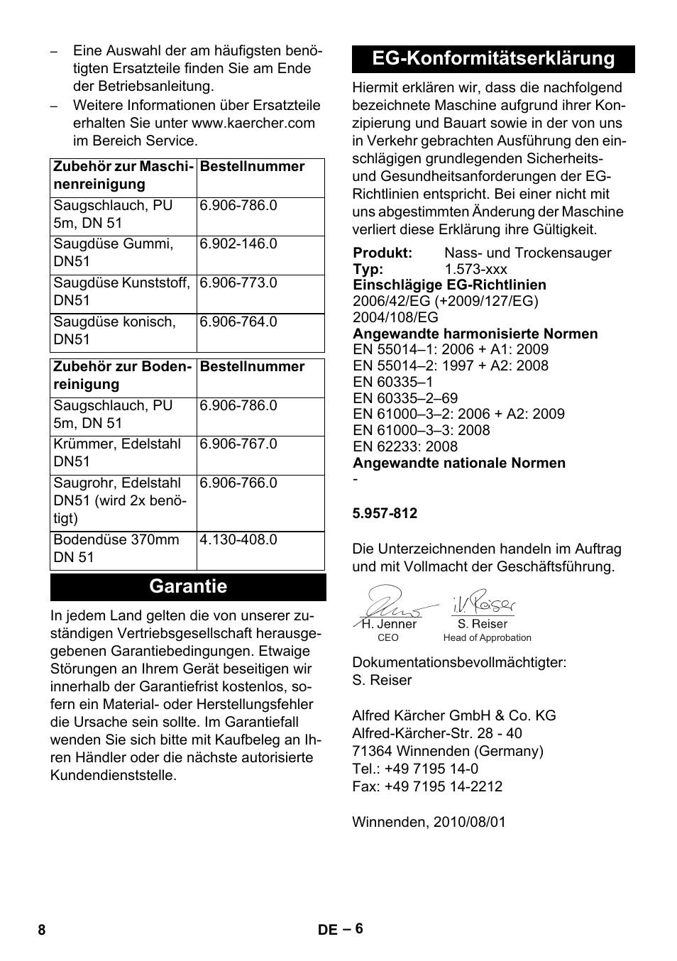 Garantie eg-konformitätserklärung | Karcher IVL 120-30 User Manual | Page 8 / 208