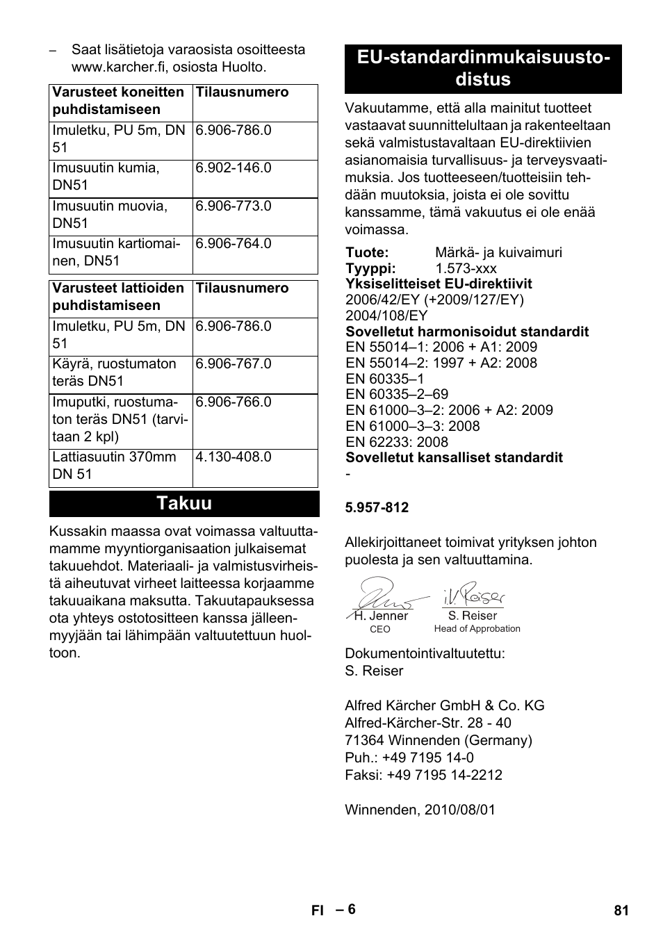 Takuu eu-standardinmukaisuusto- distus | Karcher IVL 120-30 User Manual | Page 81 / 208
