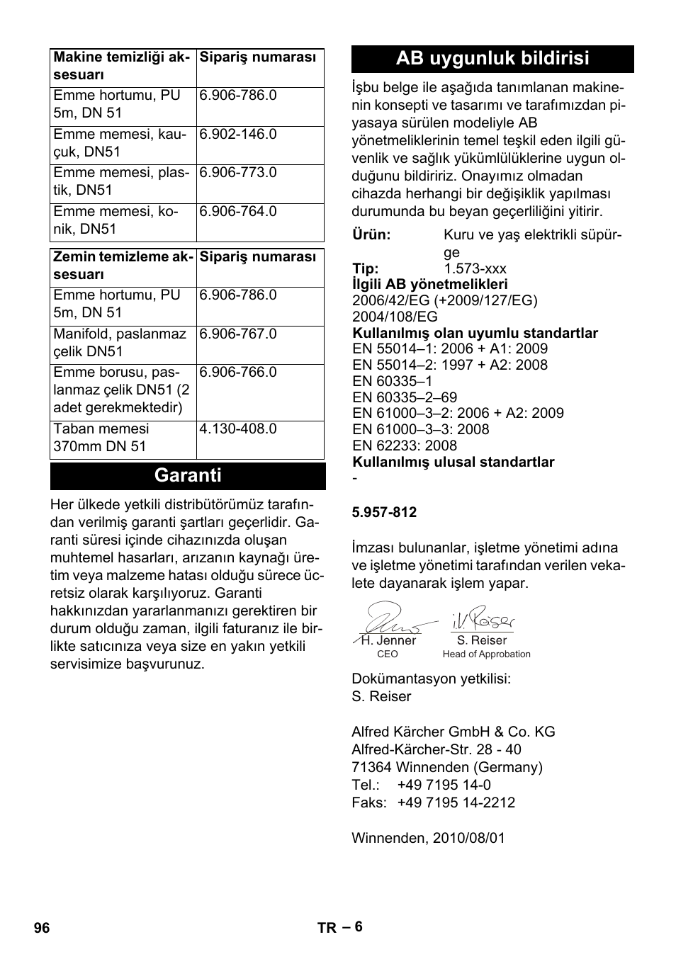 Garanti ab uygunluk bildirisi | Karcher IVL 120-30 User Manual | Page 96 / 208