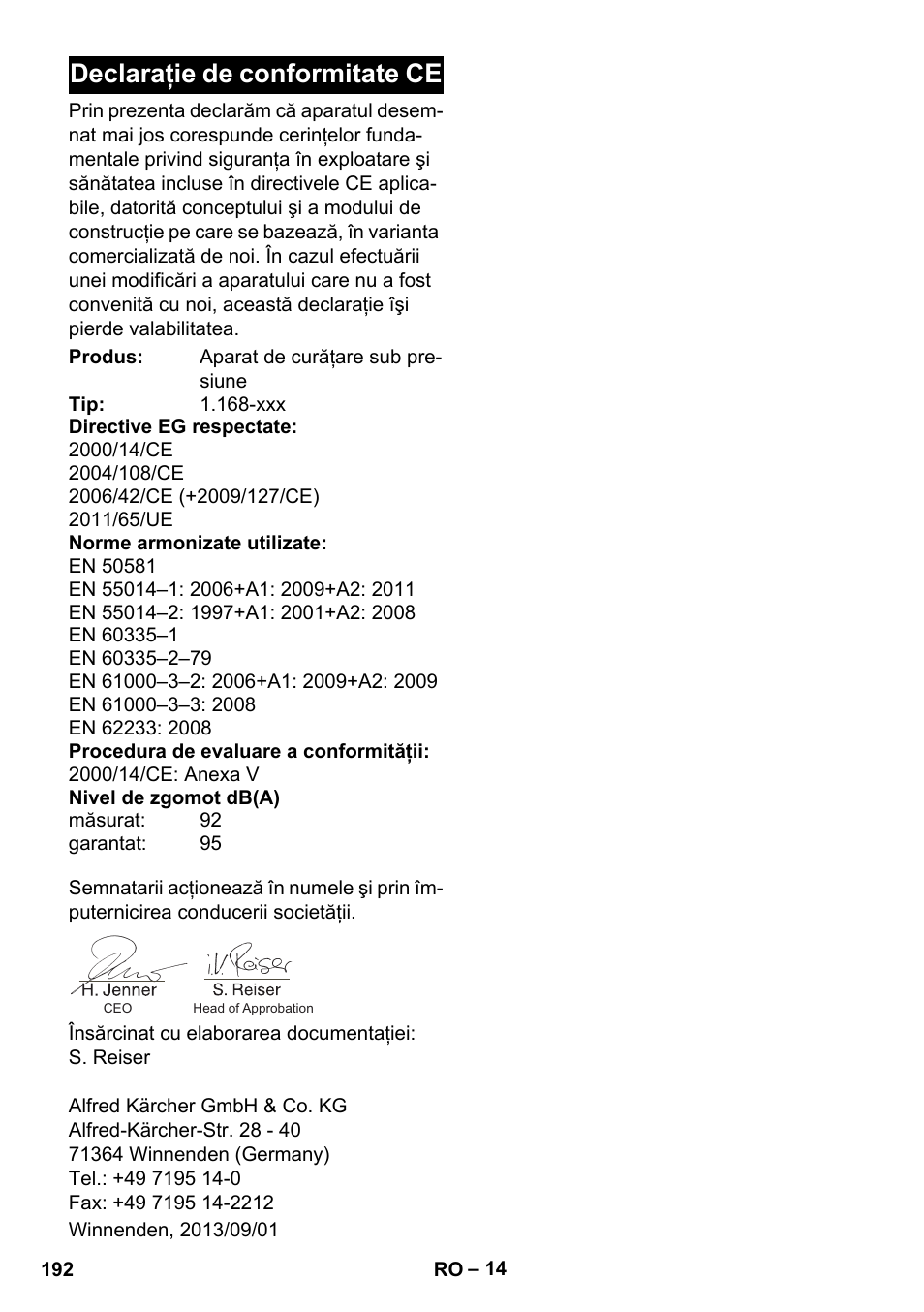 Declaraţie de conformitate ce | Karcher K 7 User Manual | Page 192 / 288