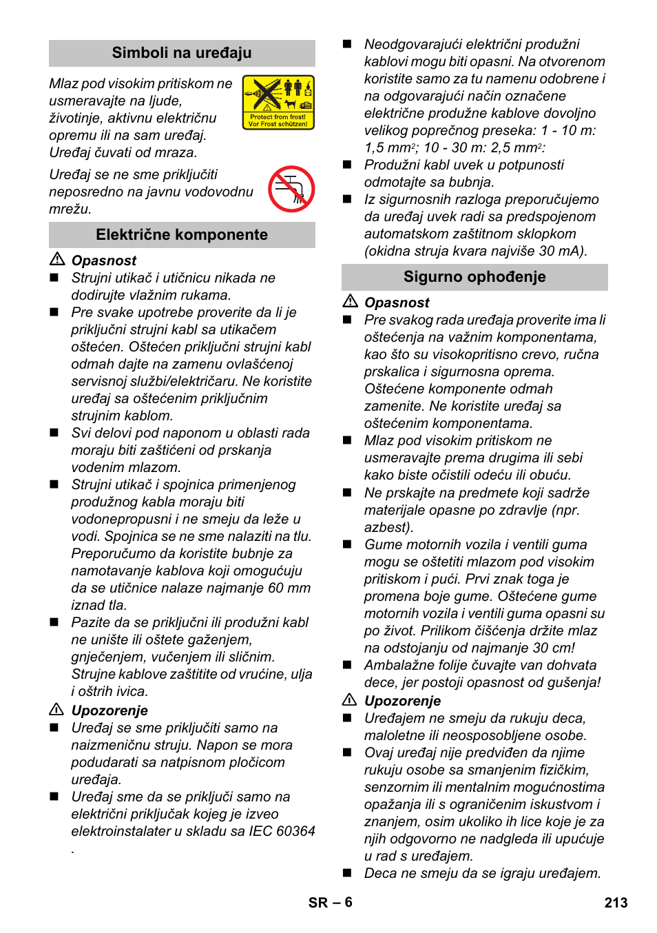 Simboli na uređaju, Električne komponente, Sigurno ophođenje | Karcher K 7 User Manual | Page 213 / 288