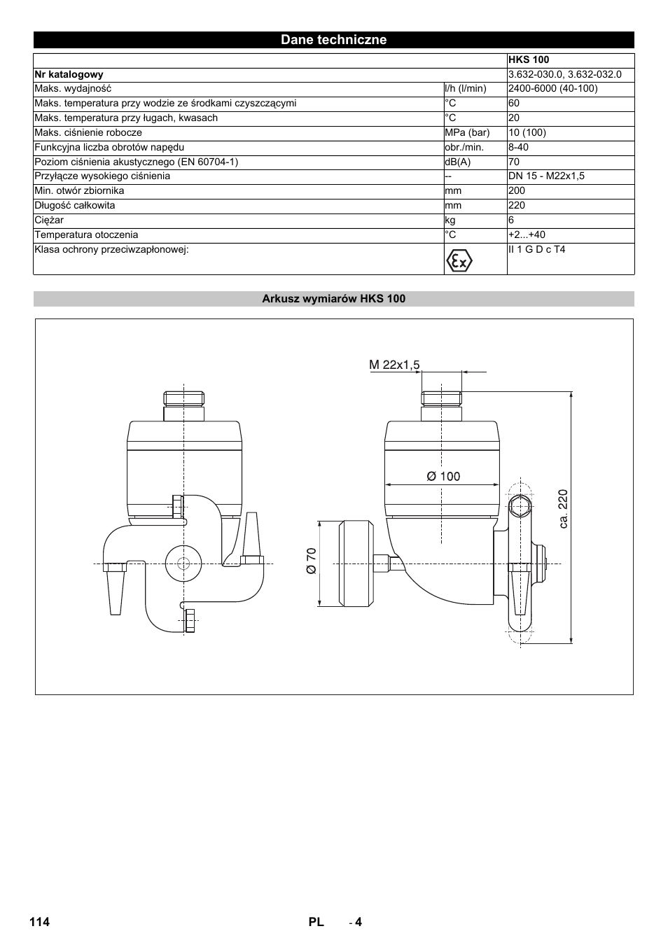 Dane techniczne, Arkusz wymiarów hks 100 | Karcher HKS 100 User Manual | Page 114 / 124