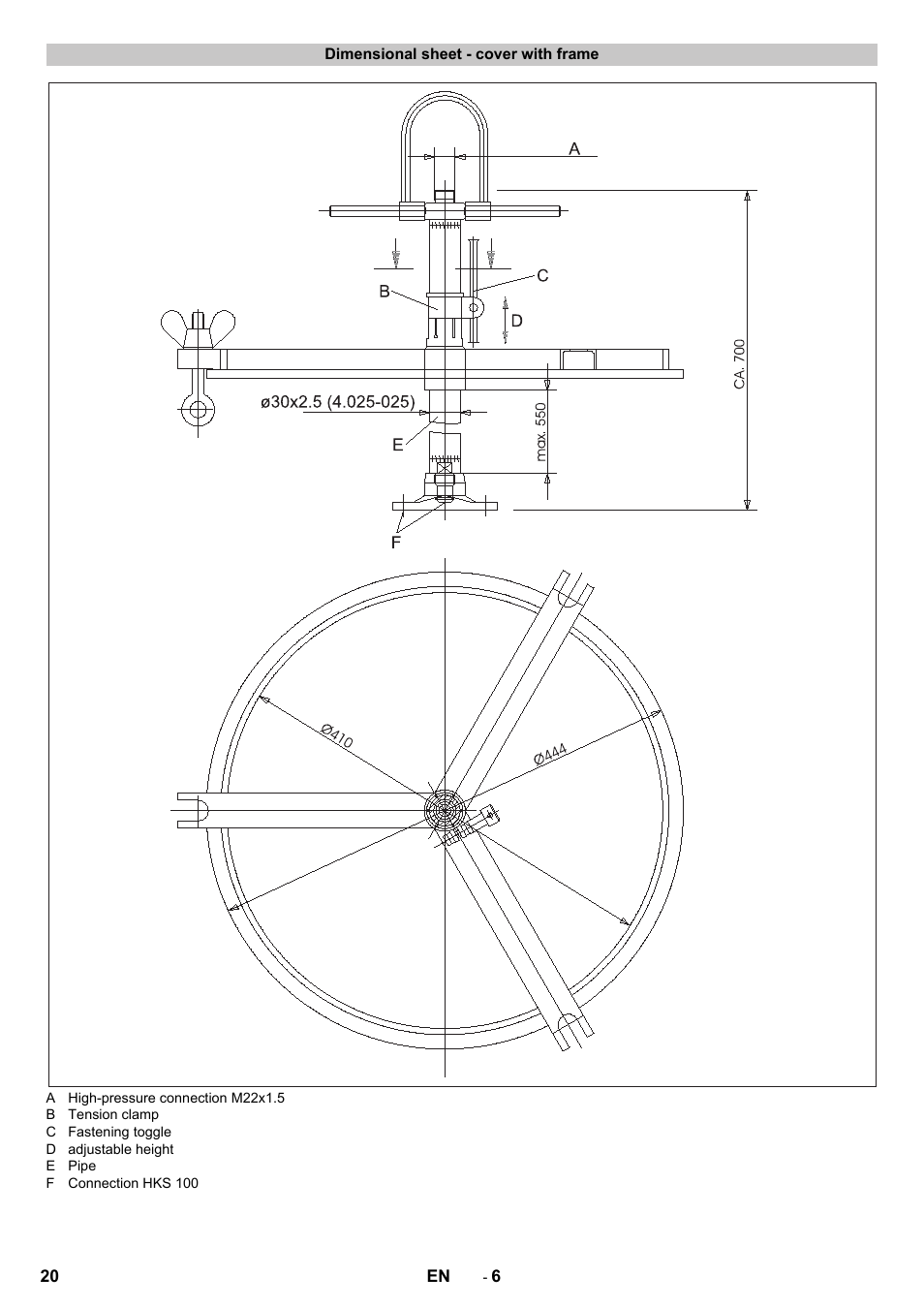 Dimensional sheet - cover with frame | Karcher HKS 100 User Manual | Page 20 / 124