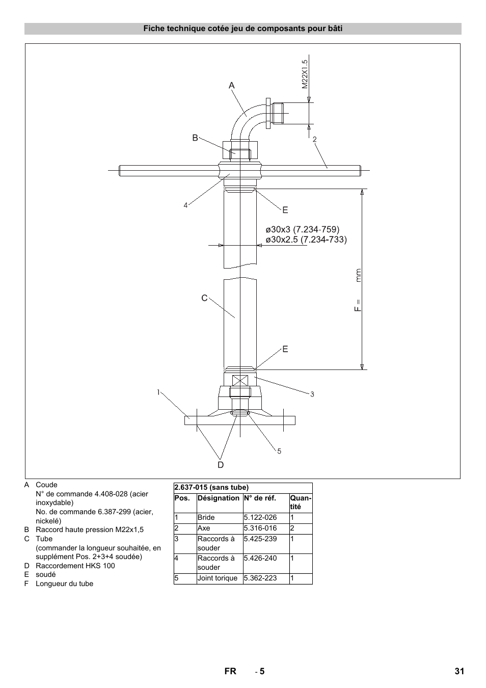 Fiche technique cotée jeu de composants pour bâti | Karcher HKS 100 User Manual | Page 31 / 124