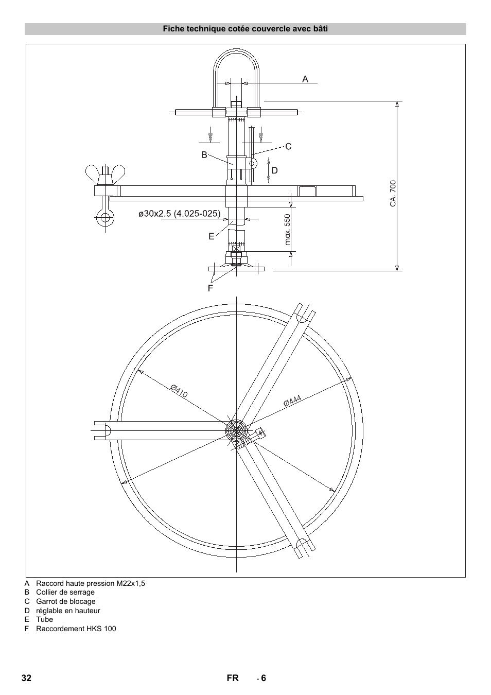 Fiche technique cotée couvercle avec bâti | Karcher HKS 100 User Manual | Page 32 / 124