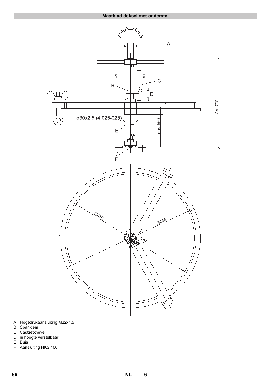 Maatblad deksel met onderstel | Karcher HKS 100 User Manual | Page 56 / 124