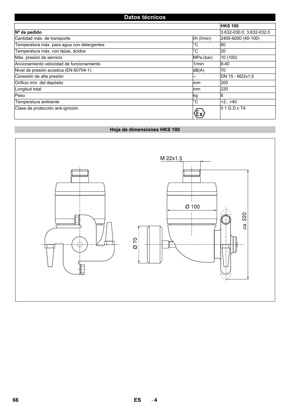 Datos técnicos, Hoja de dimensiones hks 100 | Karcher HKS 100 User Manual | Page 66 / 124