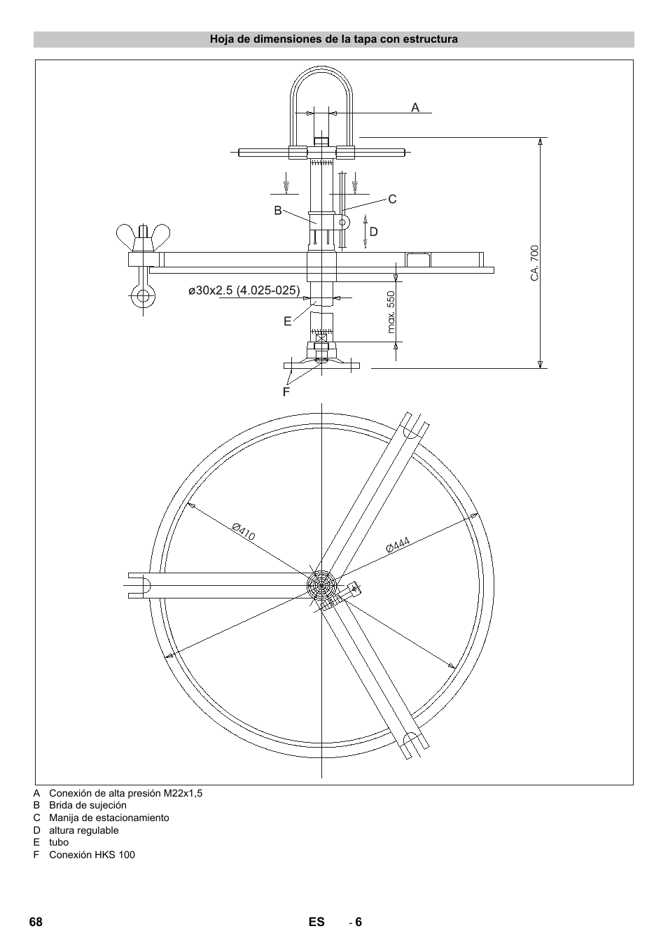 Hoja de dimensiones de la tapa con estructura | Karcher HKS 100 User Manual | Page 68 / 124