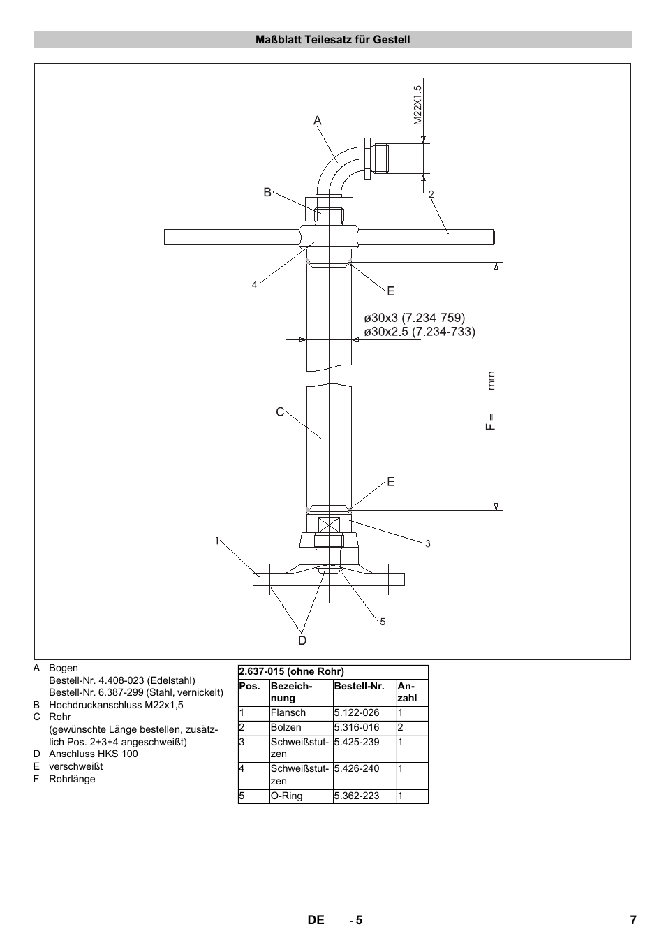 Maßblatt teilesatz für gestell | Karcher HKS 100 User Manual | Page 7 / 124