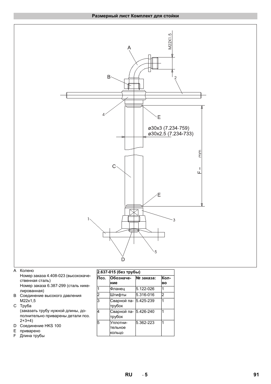 Размерный лист комплект для стойки | Karcher HKS 100 User Manual | Page 91 / 124