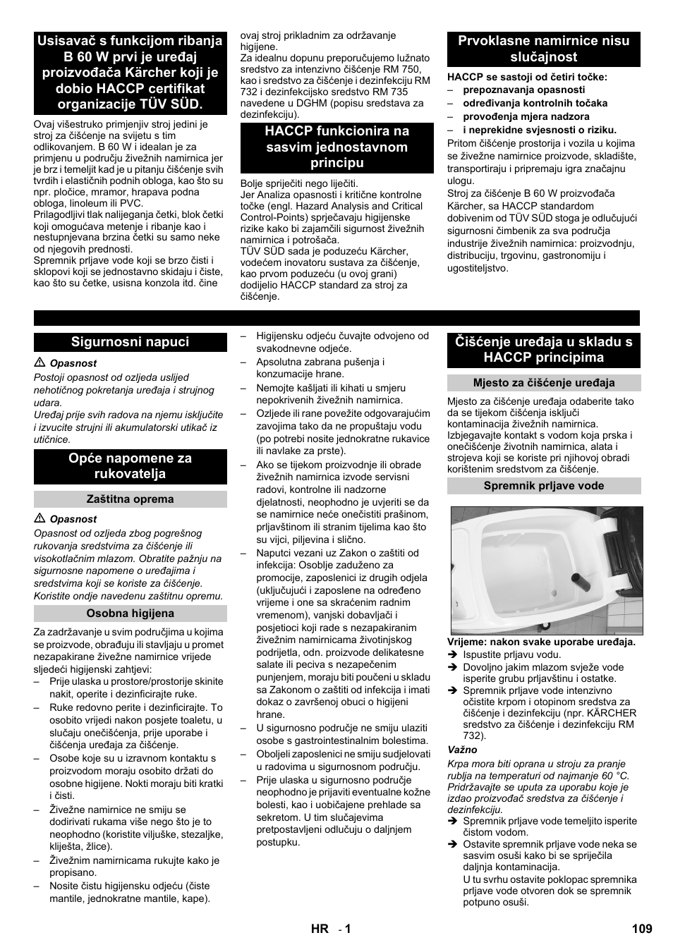 Čišćenje uređaja u skladu s haccp principima | Karcher B 60 W Bp Pack Dose User Manual | Page 109 / 148